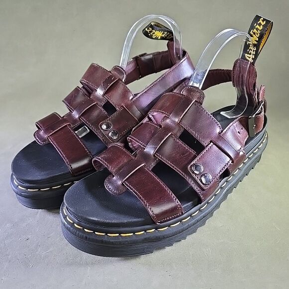 Dr. Martens Terry Brown Leather Sandals Mens US 11 Strap Loop Comfort Pull On
